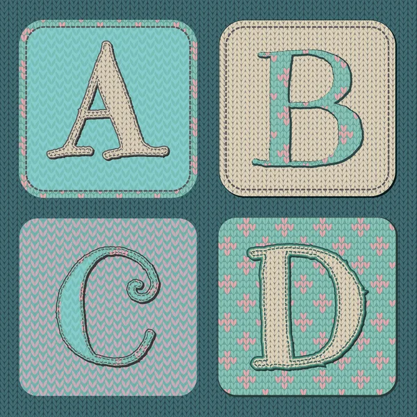 Vector Illustration of Christmas Knitted Letters ABCD — Stock Vector