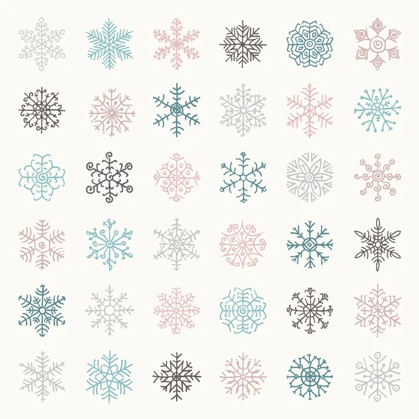 Colorido Inverno Snow Flakes Doodles. Ilustração vetorial —  Vetores de Stock