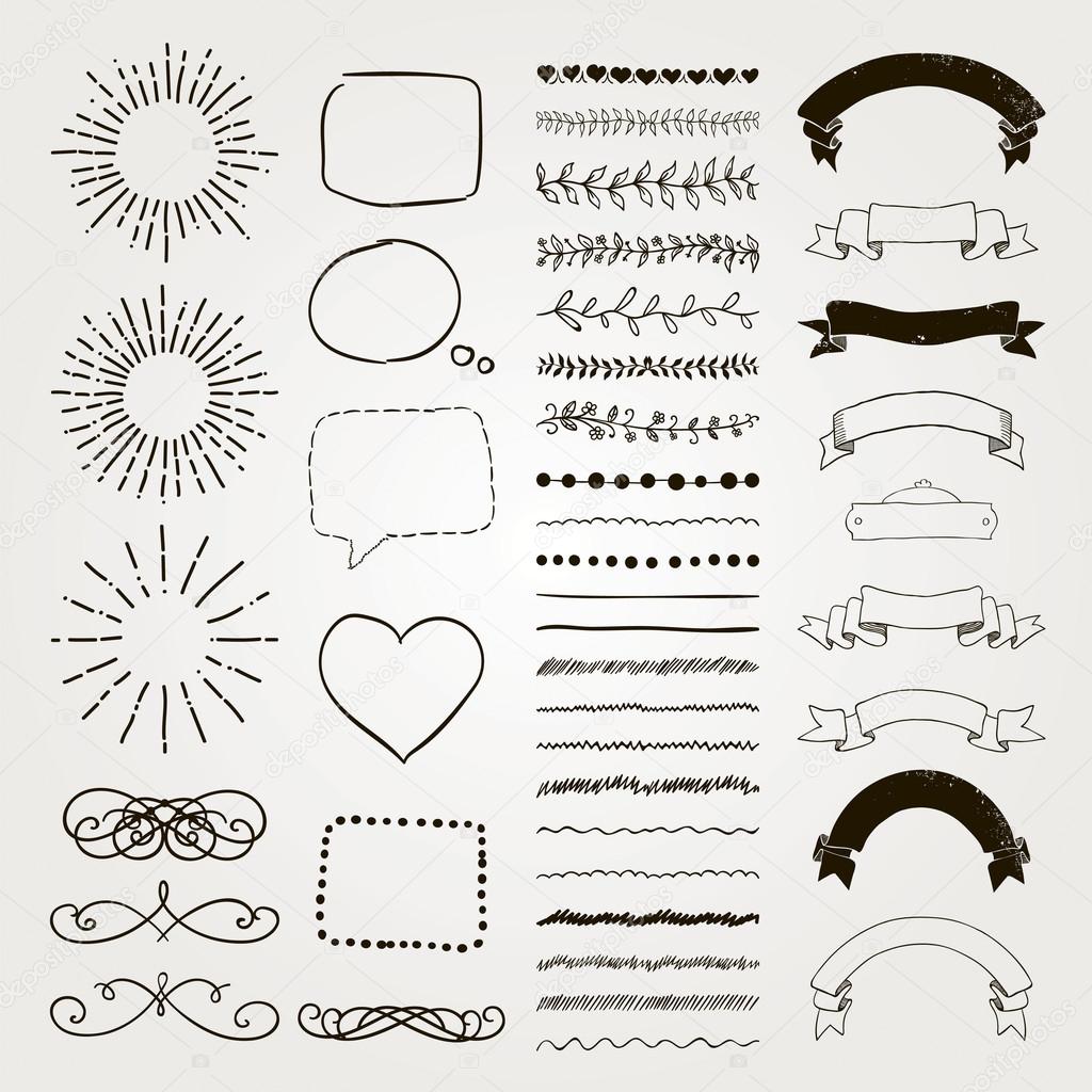 Set of Vector Decorative Hand Drawn Design Elements