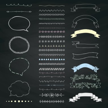 Vektör dekoratif elle çizilmiş tasarım öğeleri kümesi