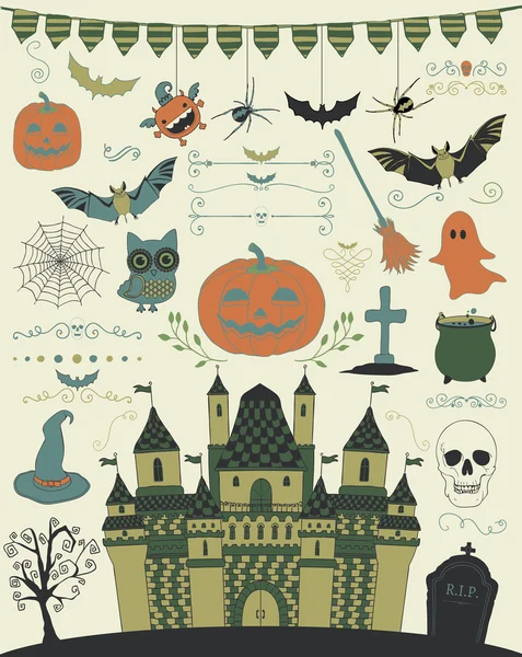 Vector colorido mano dibujado Doodle iconos de Halloween — Archivo Imágenes Vectoriales