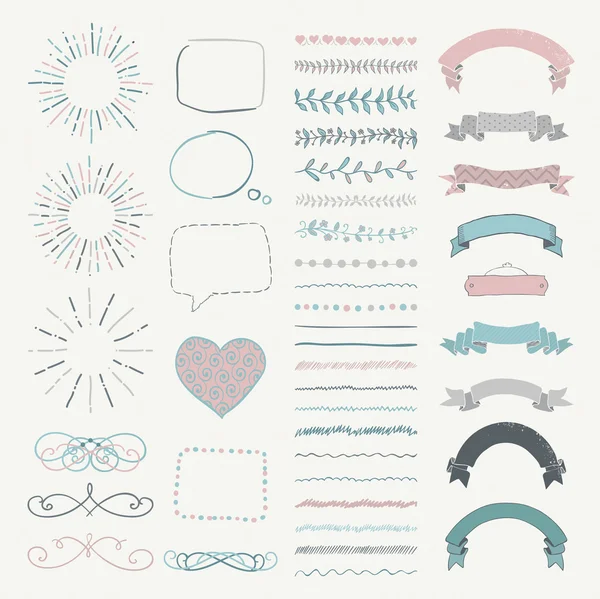 Set of Vector Decorative Hand Drawn Design Elements — Stock Vector