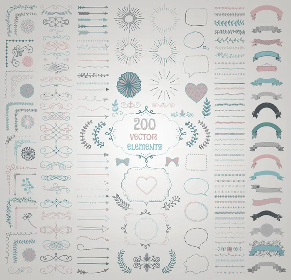 Big Set of Vector Decorative Hand Drawn Design Elements — Stock Vector