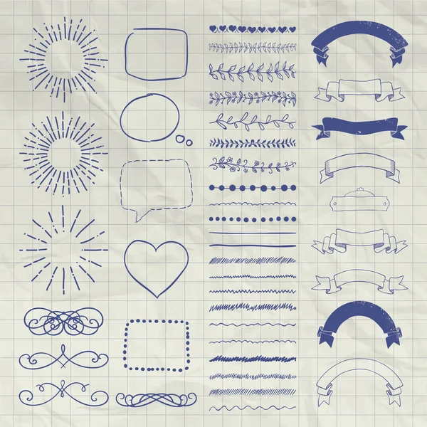 Ensemble d'éléments décoratifs vectoriels dessinés à la main — Image vectorielle