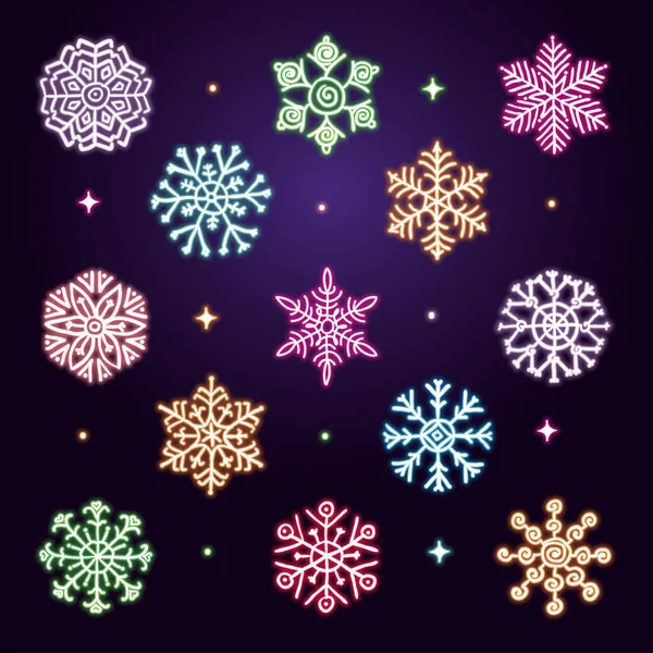 Coleção de ilustração de flocos de neve vetorial Neon —  Vetores de Stock