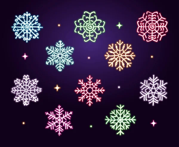 Vector Neon Snowflakes illlustration collection — 스톡 벡터