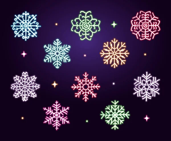 Coleção de ilustração de flocos de neve vetorial Neon —  Vetores de Stock