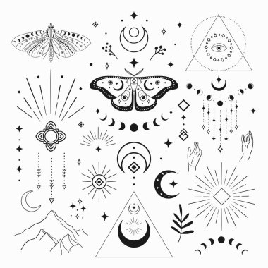 soyut mistik siyah vektör çizgisi tasarım elementleri