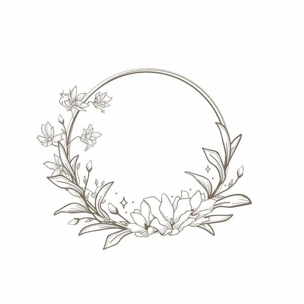 Floral Frame Schwarze Illumination Gezeichnetes Blütenkraut — Stockvektor