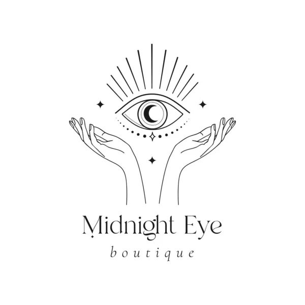 Дизайн логотипа Mystic Eye. Волшебный блистательный полумесяц — стоковый вектор