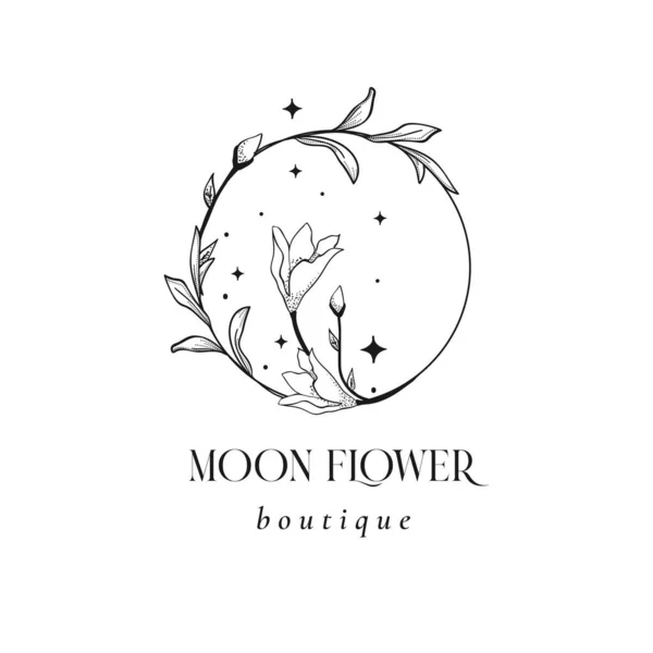 Diseño del logotipo místico floral. Hierbas flor dibujadas a mano — Archivo Imágenes Vectoriales