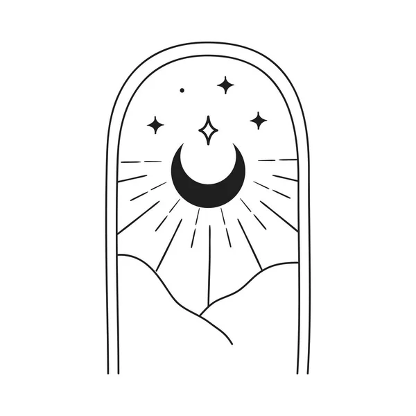 Bohém Modern Arch Logo Design. Félhold, csillagok — Stock Vector