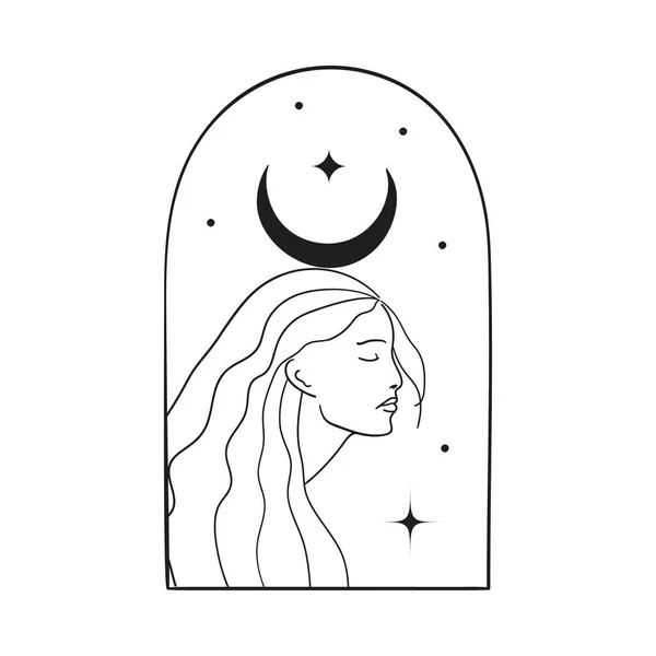 Bohém Modern Arch Logo Design. Félhold, csillagok — Stock Vector
