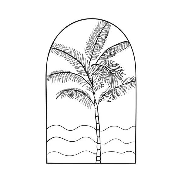 Bohemian Modern Arch Logo Design. Palm, Waves — Stock Vector