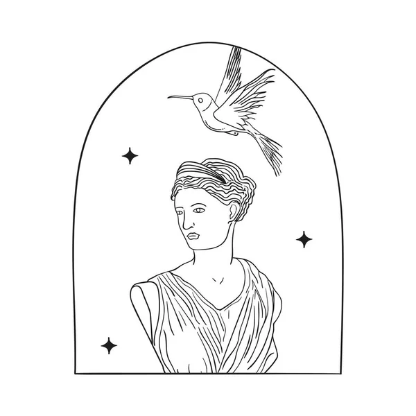 Bohemian Modern Arch Logo Design. Mujer, pájaro — Archivo Imágenes Vectoriales