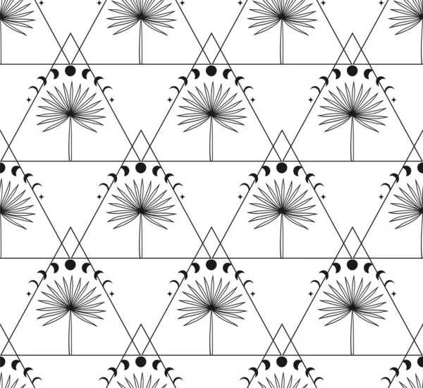 Astratto sfondo senza soluzione di continuità modello luna e palmo — Vettoriale Stock