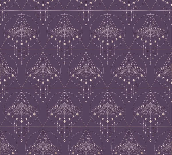 Astratto sfondo Seamless Pattern Luna e falena — Vettoriale Stock