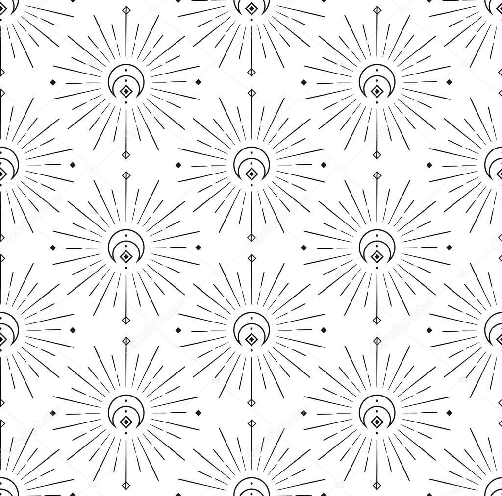 Abstract Background Seamless Pattern. Moon And Sun