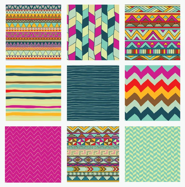 Aztec Tribal Seamless Colorful Pattern Set — Stock Vector