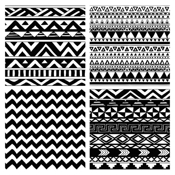 Aztec Tribal Seamless Black and White Pattern Set — Stock Vector