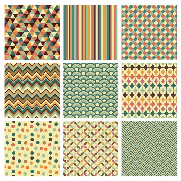 Seamless retro geometric hipster background set. — Stock Vector