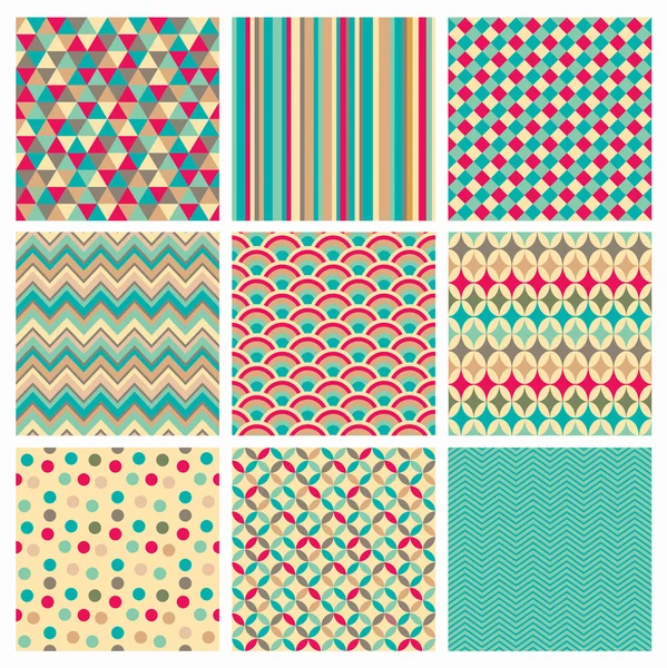 Seamless retro geometric hipster background set. — Stock Vector