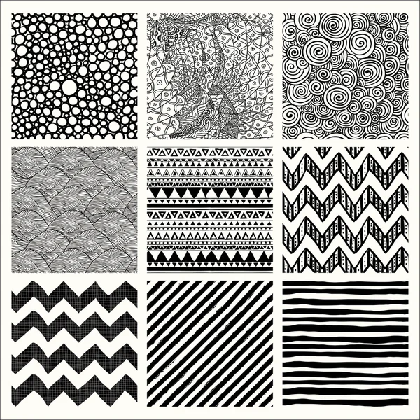 Abstract Hand Drawn Seamless Background Patterns — Stock Vector