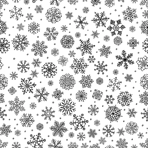 Flocos de neve de inverno Doodle Fundo sem costura — Vetor de Stock