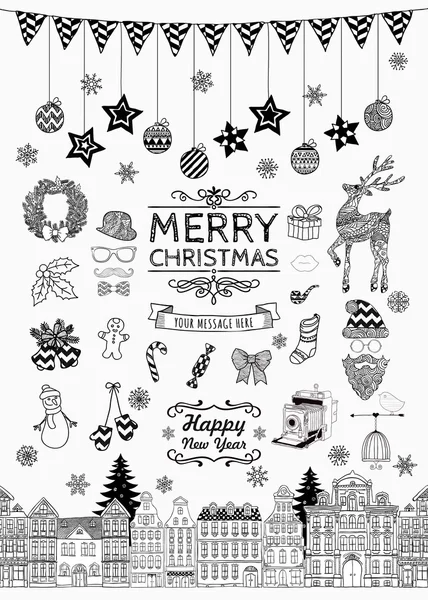 Dibujado a mano Navidad Doodle iconos y elementos — Vector de stock