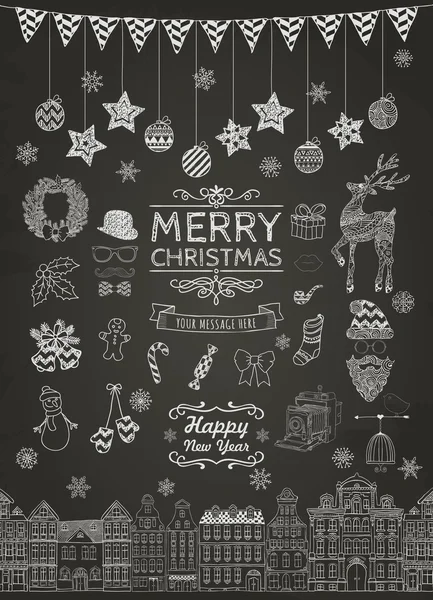 Anahattı hazırlanmış Noel çizilmiş Doodle simgeler kümesi.