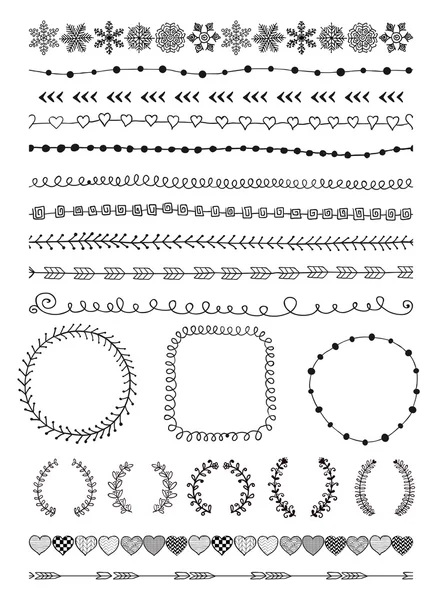 Hand-Drawn Seamless Borders and Design Elements — Stock Vector