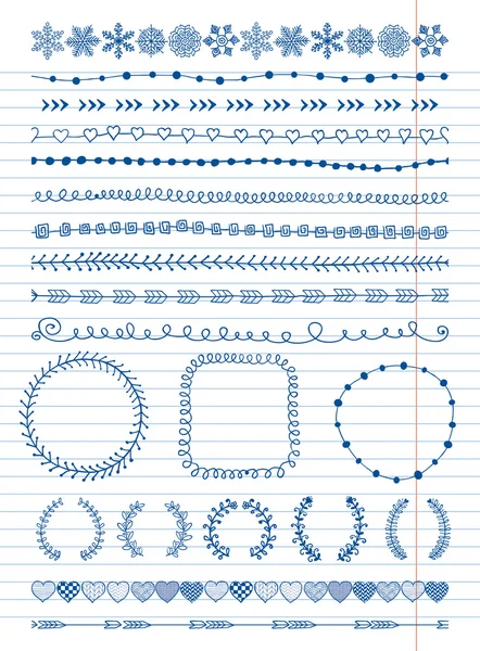 Fronteras sin costura dibujadas a mano y elementos de diseño — Vector de stock