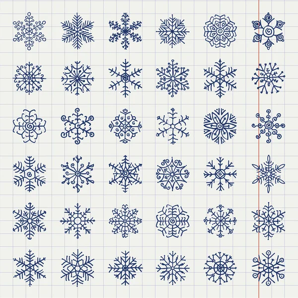 Invierno copos de nieve Doodles — Archivo Imágenes Vectoriales