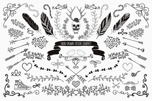 Hand-Drawn Floral Design Elements — Stock Vector