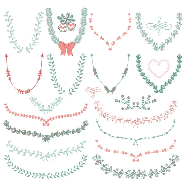 Hand-Drawn Floral Wreaths, Laurels — Stock Vector