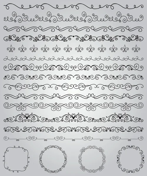 Black Hand Drawn Doodle Borders and Frames — Stock Vector