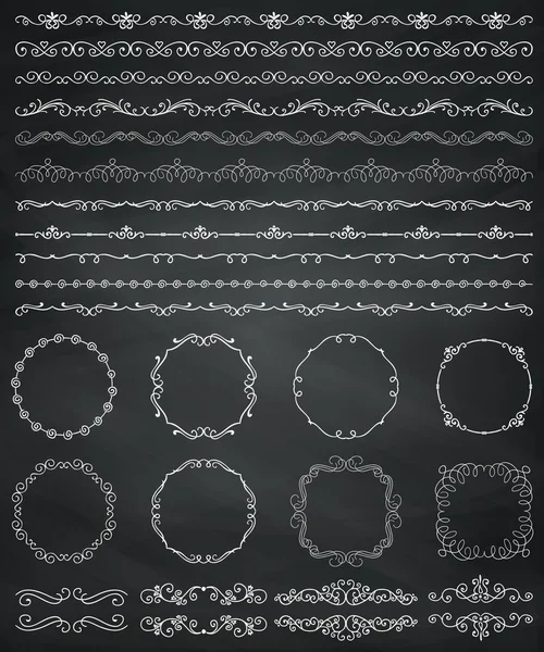 Gesso Disegno Frontiere e cornici, Divisori, Vortici — Vettoriale Stock