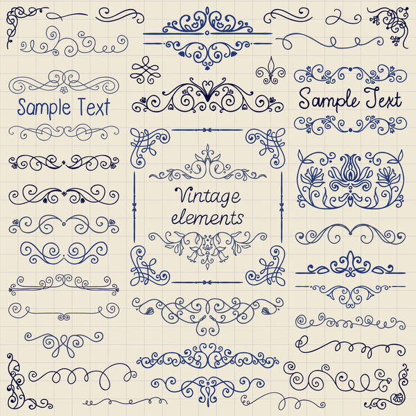 Векторное цветное перо Drawn Doodle design Elements
