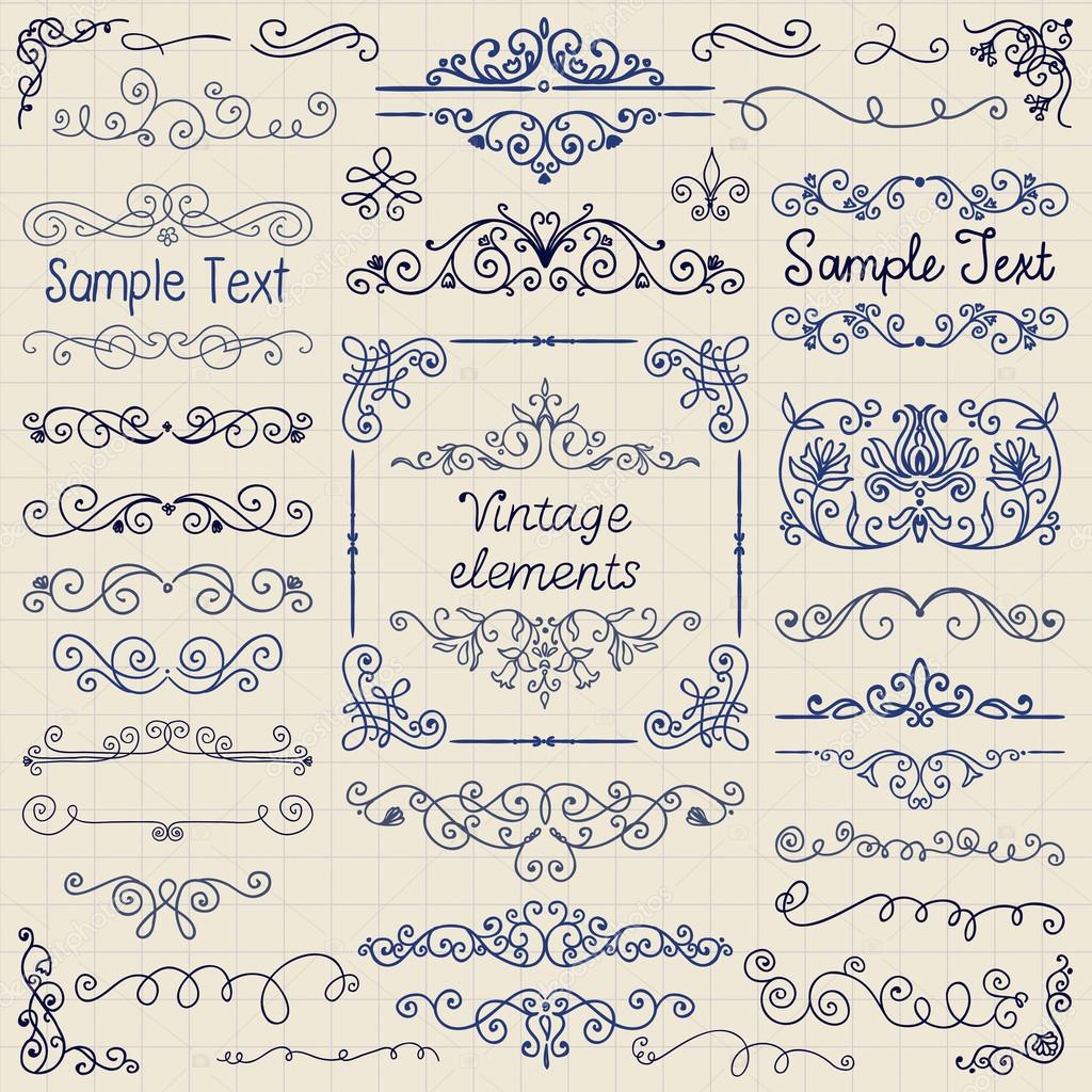 Decorativi dell annata a mano abbozzato Doodle Design Elements Cornici divisori arabeschi Illustrazione di vettore — Vettoriali di OliaFedorovsky