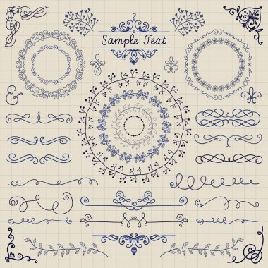 Vektör renkli kalem çizilmiş Doodle tasarım öğeleri