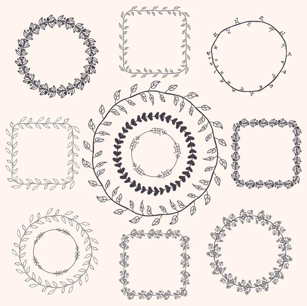 Molduras de rabiscos à mão. Elementos de projeto — Vetor de Stock