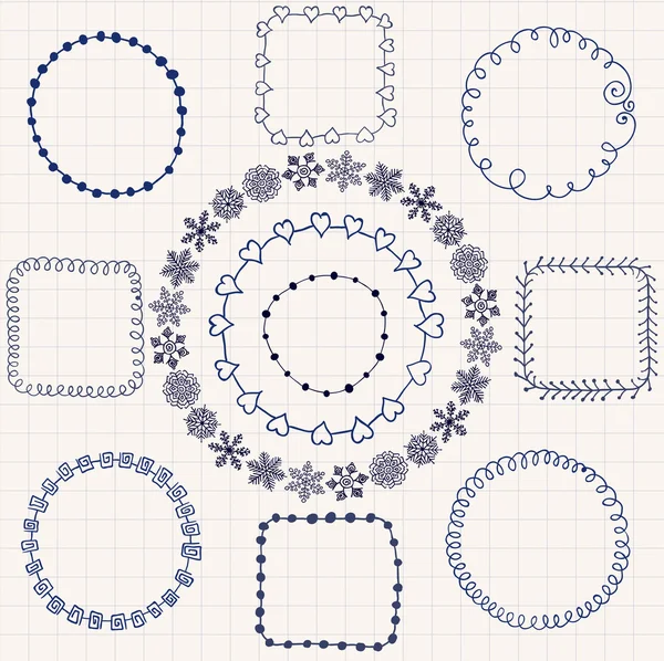 Molduras de rabiscos à mão. Elementos de projeto — Vetor de Stock