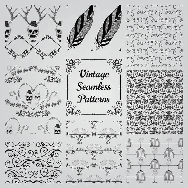 Hand Drawn Floral Seamless Patterns — Stock Vector