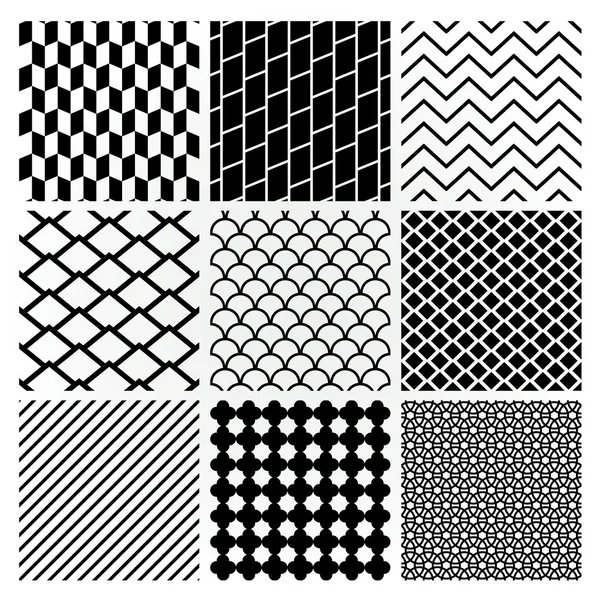 Geometric Monochrome Seamless Background Patterns — Stock Vector