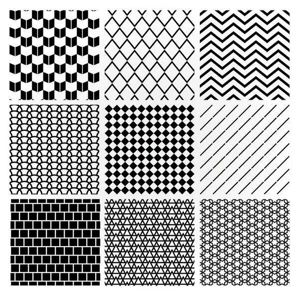 Geometric Monochrome Seamless Background Patterns — Stock Vector