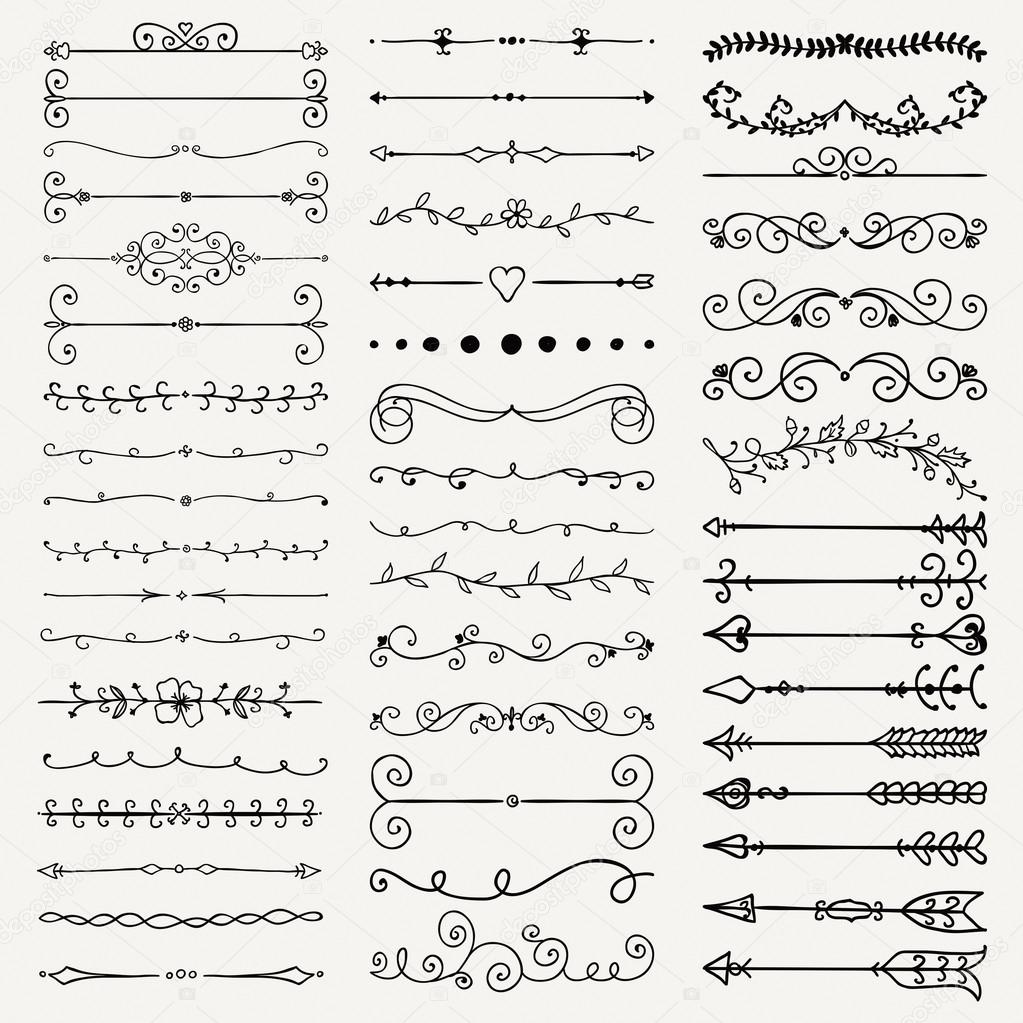 Vector Black Hand Drawn Dividers, Arrows, Swirls