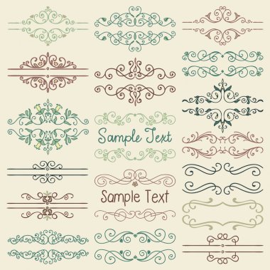 Vektör renkli elle çizilmiş bölücüler, çerçeveler, Swirls