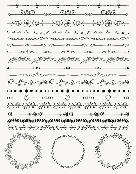 Hand geschetst naadloze randen, Frames, Dividers, Swirls — Stockvector