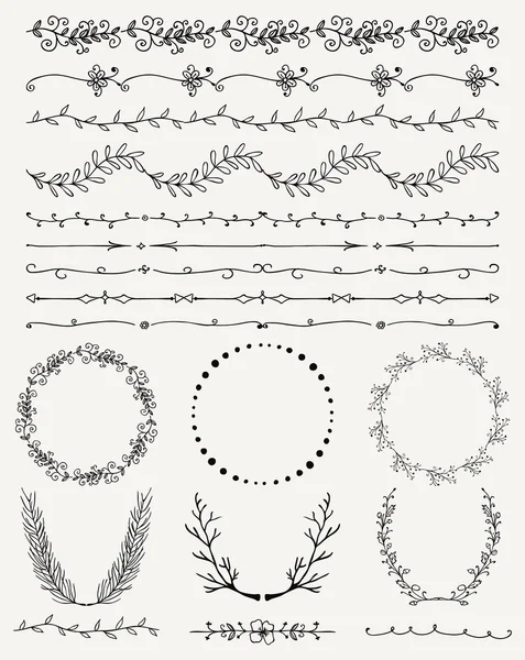 Hand Sketched Seamless Borders, Frames, Dividers, Branches — Stock Vector