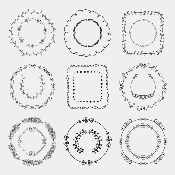 Marcos dibujados a mano vectoriales, fronteras, elementos de diseño — Archivo Imágenes Vectoriales